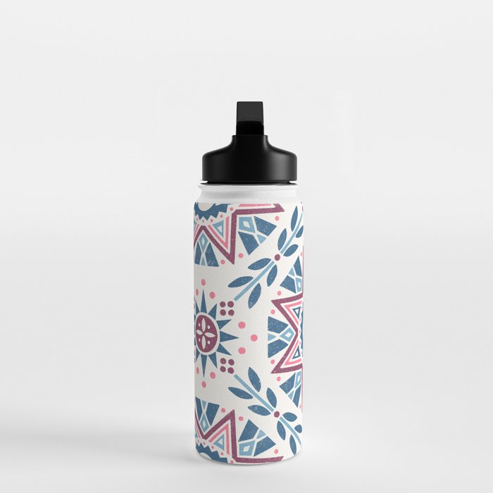 Folk Art Shapes Block Print - Blue and Burgundy Water Bottle Gallery Image 3