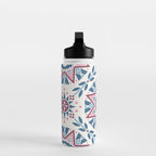 Folk Art Shapes Block Print - Blue and Burgundy Water Bottle Gallery Image 3