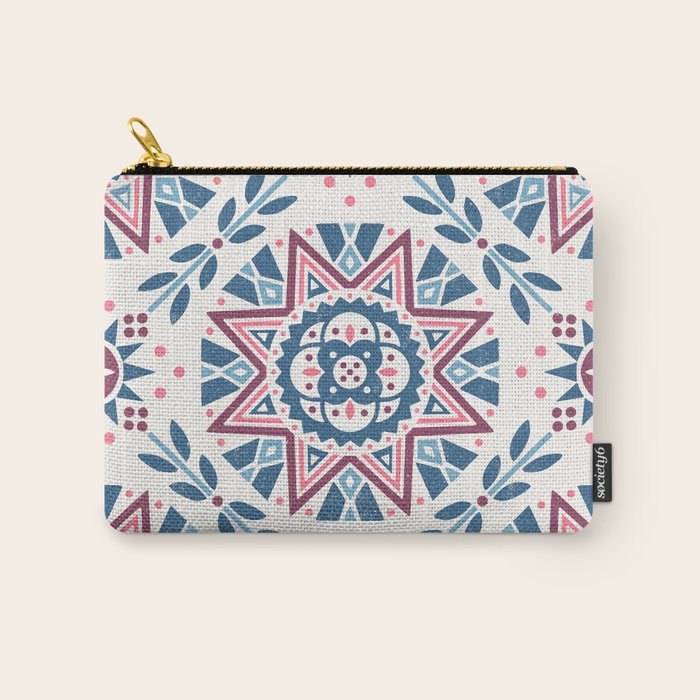 Folk Art Shapes Block Print - Blue and Burgundy Carry All Pouch Gallery Image 1