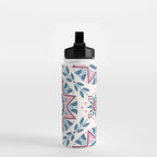 Folk Art Shapes Block Print - Blue and Burgundy Water Bottle Gallery Image 2
