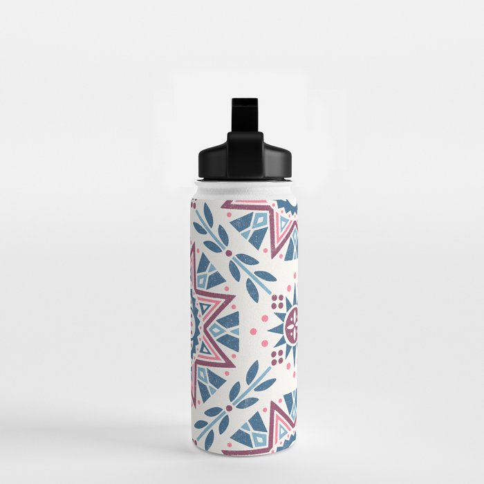 Folk Art Shapes Block Print - Blue and Burgundy Water Bottle Gallery Image 2