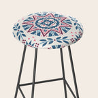 Folk Art Shapes Block Print - Blue and Burgundy Stool Gallery Image 2