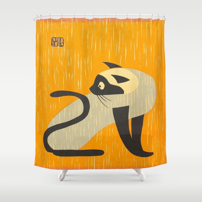 Asai Kiyoshi Japanese Woodblock Siamese Cat Midcounty Modern Art Shower Curtain Gallery Image 1
