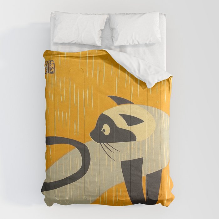 Asai Kiyoshi Japanese Woodblock Siamese Cat Midcounty Modern Art Comforter Gallery Image 1