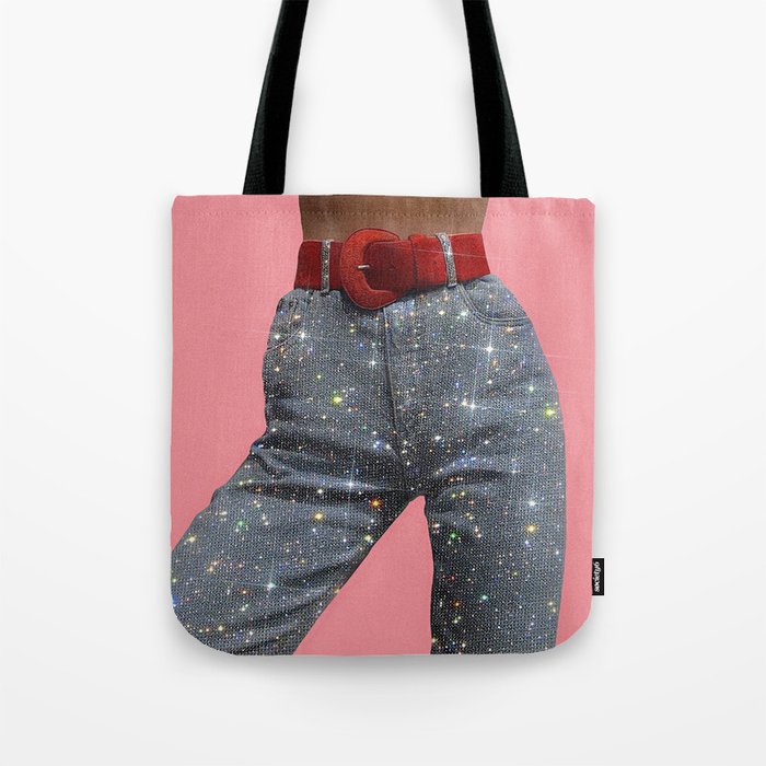 PINK AND JEANS | pop art | collage | glitter | positive |  sparkle | shiny | legs | style | fashion Tote Bag Gallery Image 1