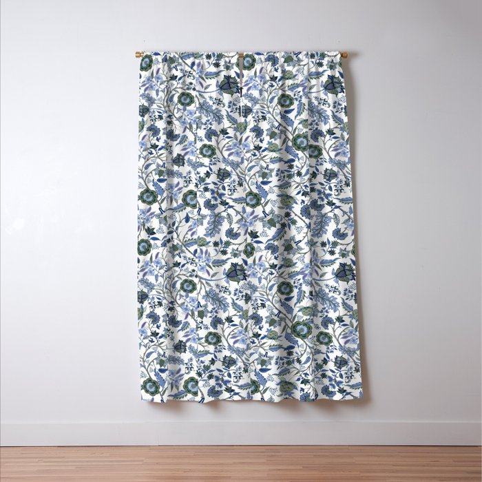 Blue Chinoiserie, Chintz, Indian, vintage floral, 70s,  Window Curtain Gallery Image 3