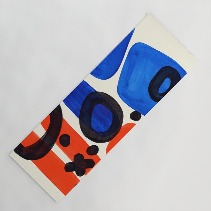 Blue Orange Fun Colorful Mid Century Modern Abstract Painting Shapes Pattern Yoga Mat Gallery Image 1