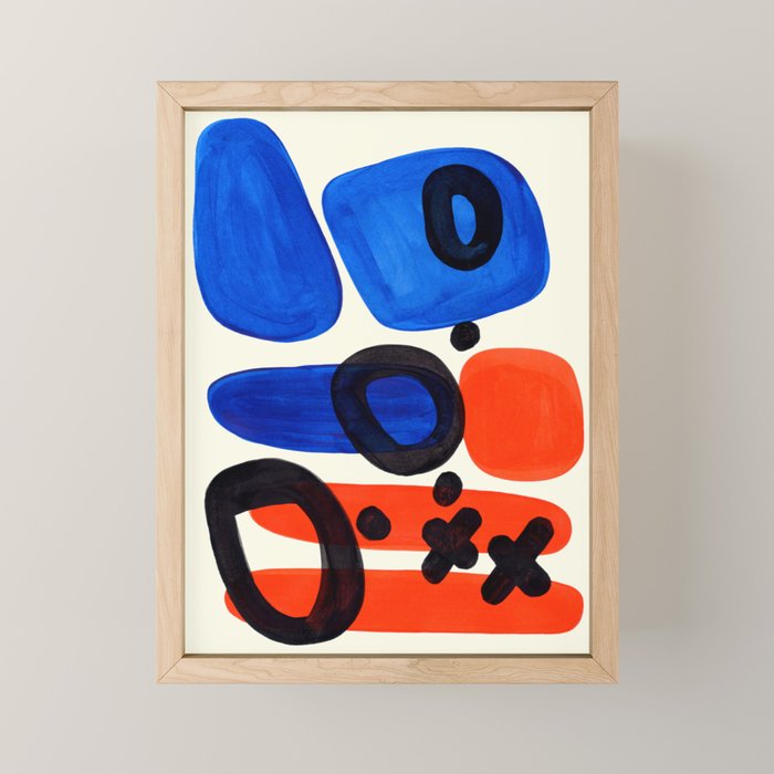 Blue Orange Fun Colorful Mid Century Modern Abstract Painting Shapes Pattern Mini Art Print Gallery Image 1