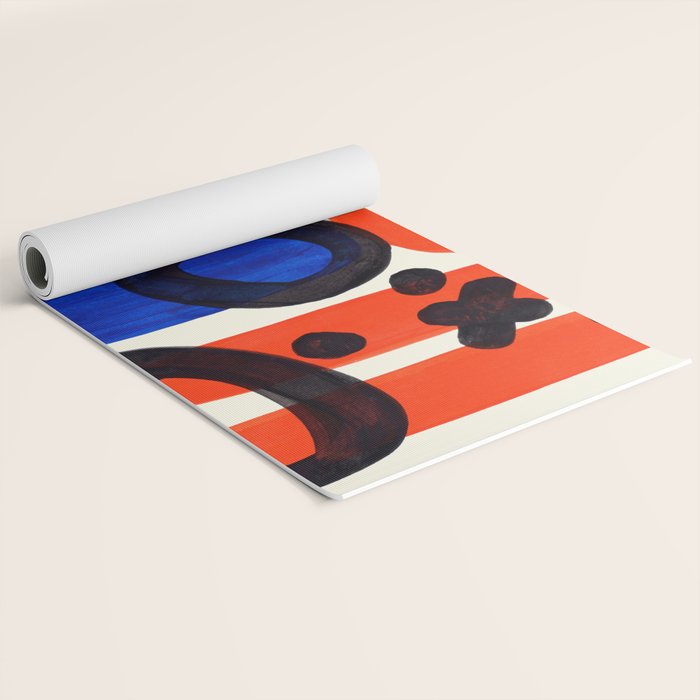 Blue Orange Fun Colorful Mid Century Modern Abstract Painting Shapes Pattern Yoga Mat Gallery Image 2