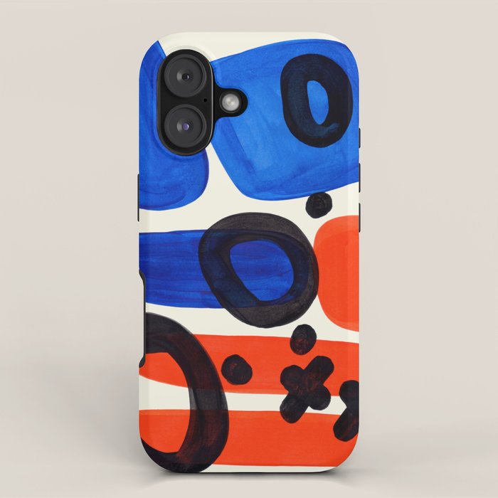 Blue Orange Fun Colorful Mid Century Modern Abstract Painting Shapes Pattern iPhone Case Gallery Image 1