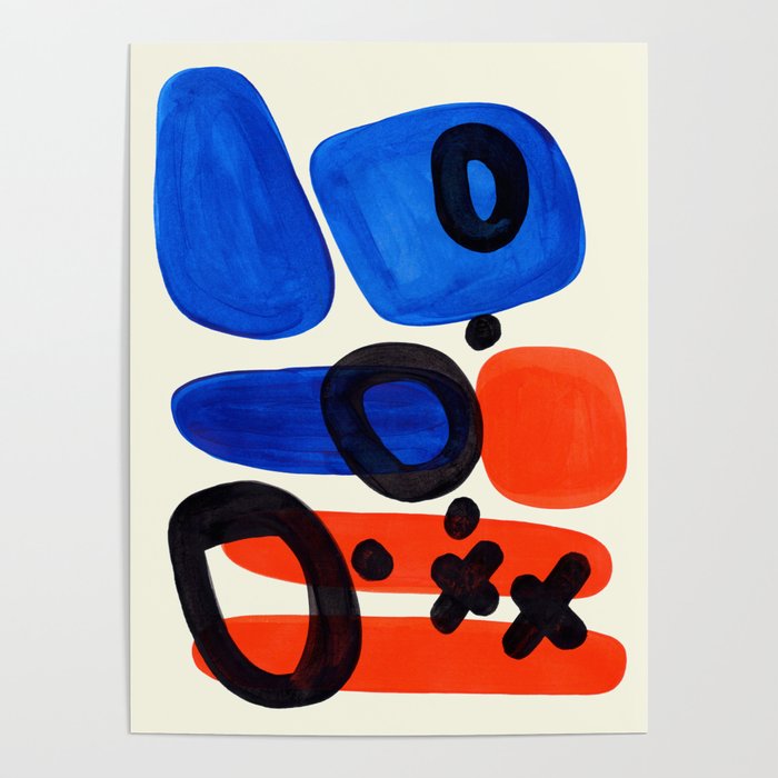 Blue Orange Fun Colorful Mid Century Modern Abstract Painting Shapes Pattern Poster Gallery Image 1
