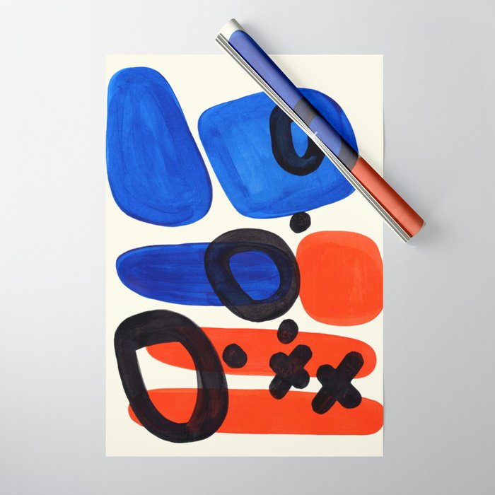 Blue Orange Fun Colorful Mid Century Modern Abstract Painting Shapes Pattern Wrapping Paper Gallery Image 1