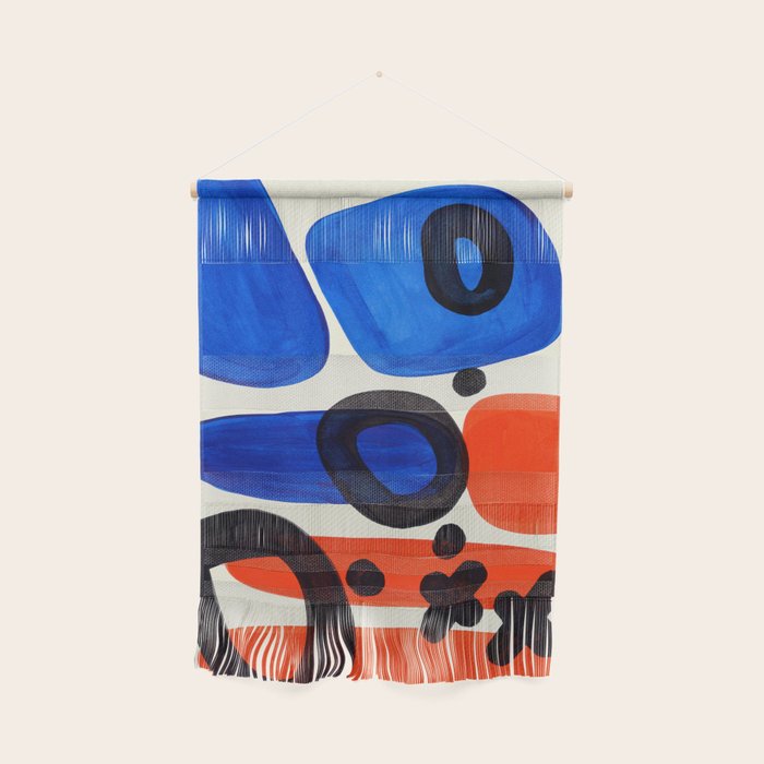Blue Orange Fun Colorful Mid Century Modern Abstract Painting Shapes Pattern Wall Hanging Gallery Image 1
