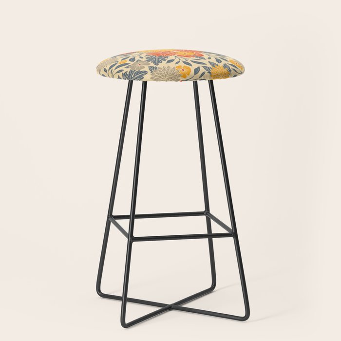 Warm Yellow, Orange & Blue Floral Stool Gallery Image 1