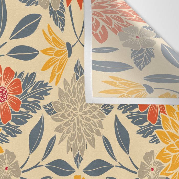 Warm Yellow, Orange & Blue Floral Wall Tapestry Gallery Image 3