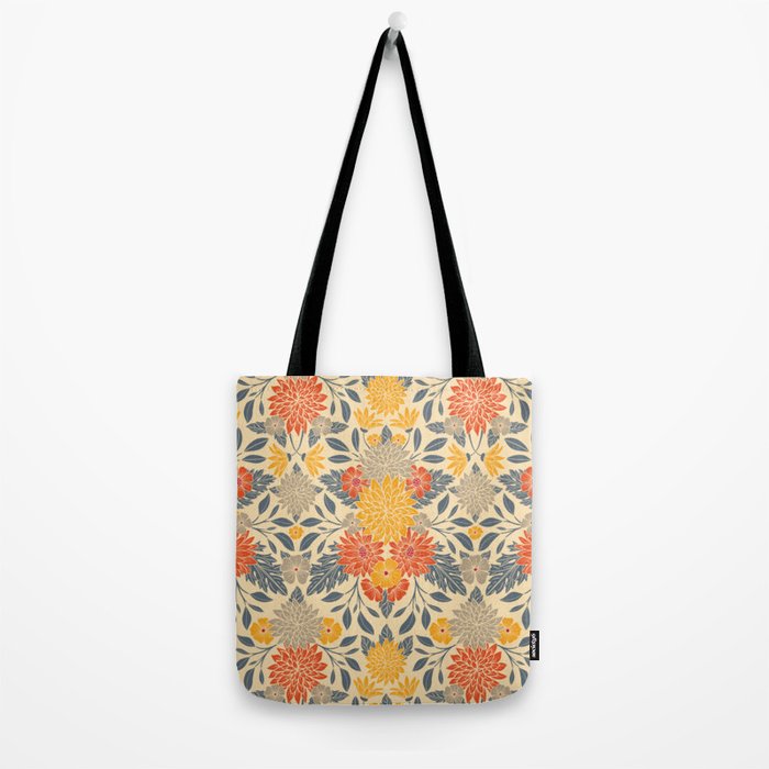 Warm Yellow, Orange & Blue Floral Tote Bag Gallery Image 2