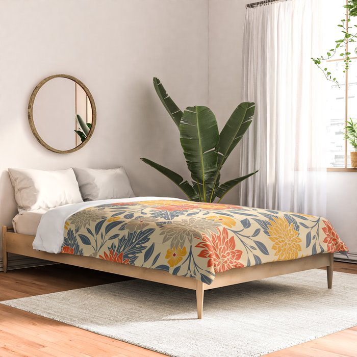 Warm Yellow, Orange & Blue Floral Comforter Gallery Image 2
