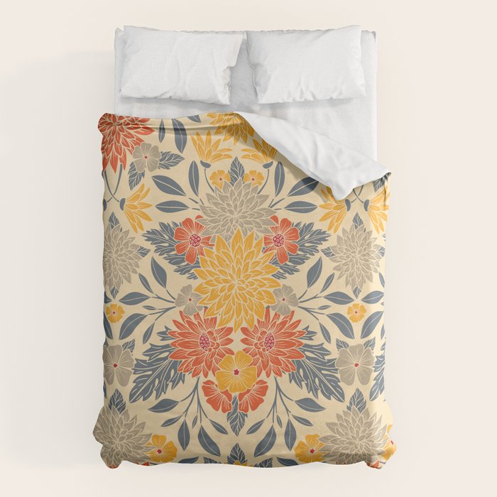 Warm Yellow, Orange & Blue Floral Duvet Cover Gallery Image 6