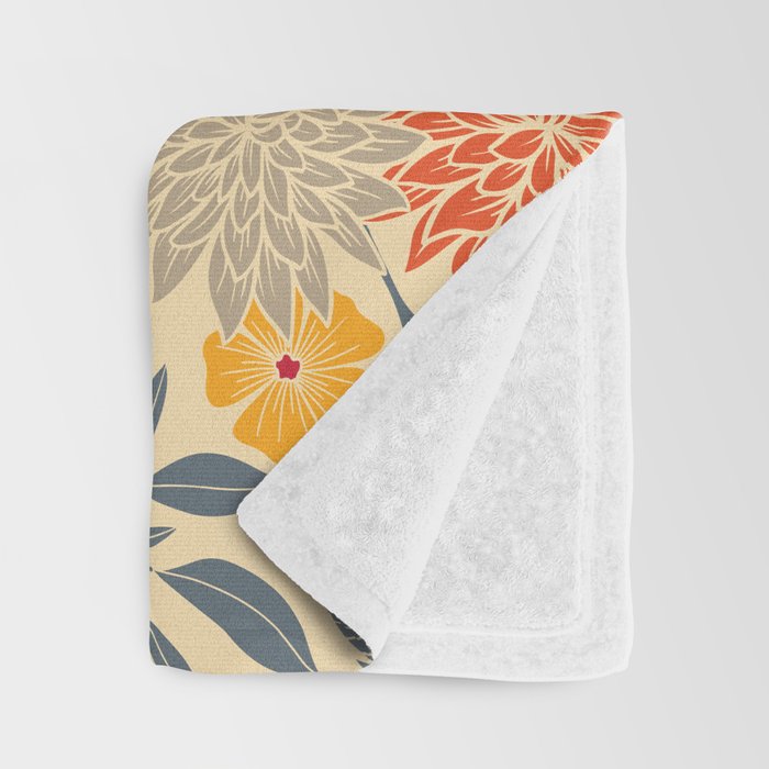 Warm Yellow, Orange & Blue Floral Throw Blanket Gallery Image 3