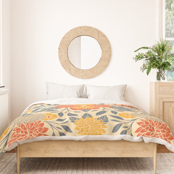 Warm Yellow, Orange & Blue Floral Duvet Cover Gallery Image 3
