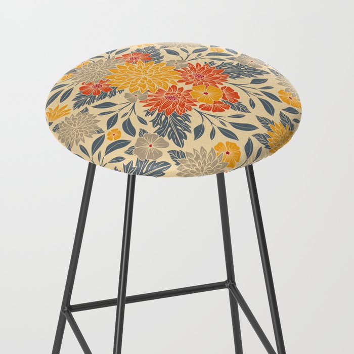 Warm Yellow, Orange & Blue Floral Stool Gallery Image 2