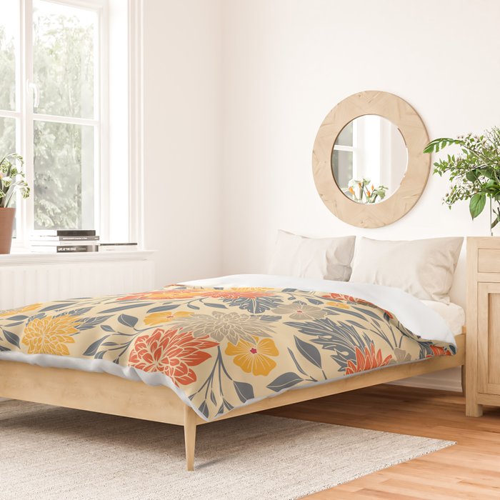 Warm Yellow, Orange & Blue Floral Duvet Cover Gallery Image 2