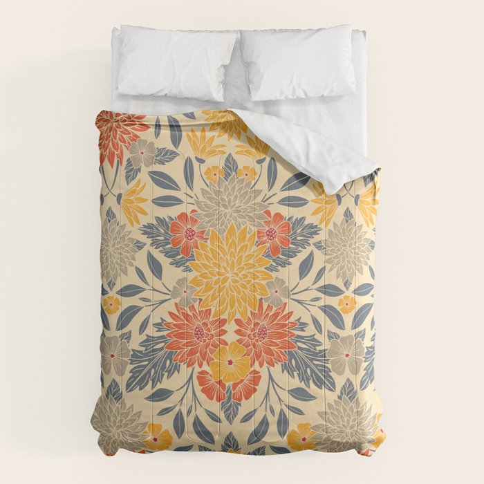 Warm Yellow, Orange & Blue Floral Comforter Gallery Image 1