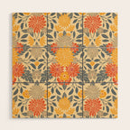 Warm Yellow, Orange & Blue Floral Wood Wall Art Gallery Image 1