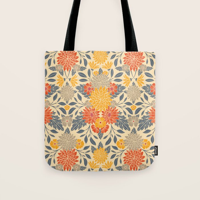 Warm Yellow, Orange & Blue Floral Tote Bag Gallery Image 1