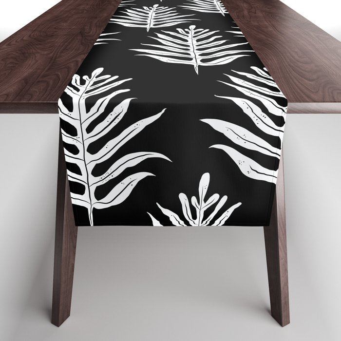 Modern Tropical Lau'ae -Monarch Fern Pattern on Black Table Runner Gallery Image 1