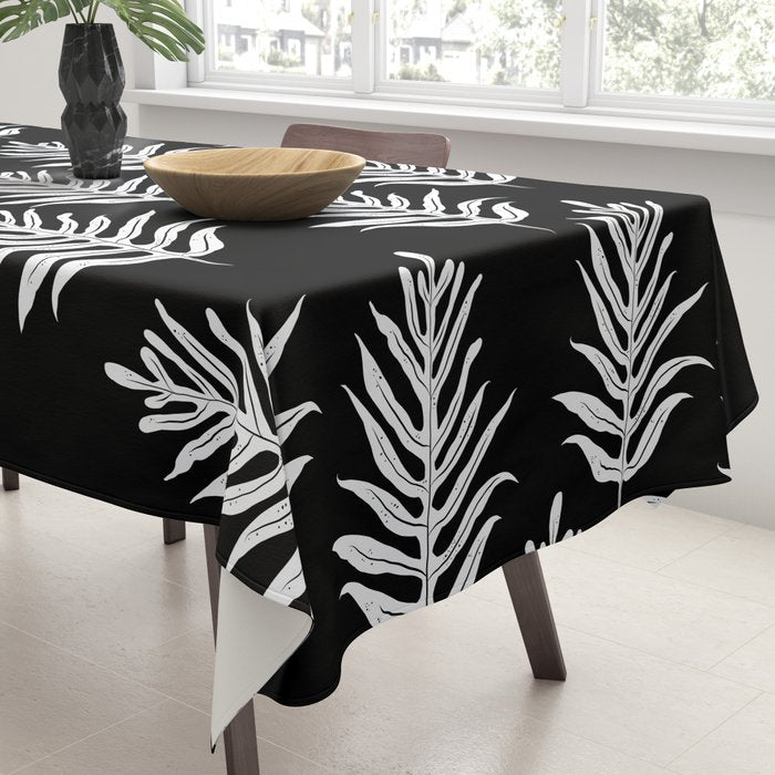 Modern Tropical Lau'ae -Monarch Fern Pattern on Black Tablecloth Gallery Image 3