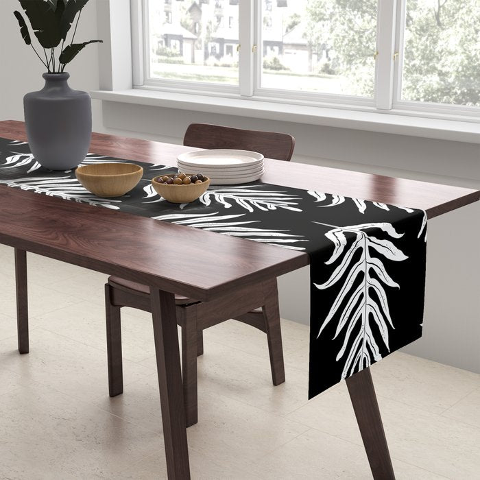 Modern Tropical Lau'ae -Monarch Fern Pattern on Black Table Runner Gallery Image 2