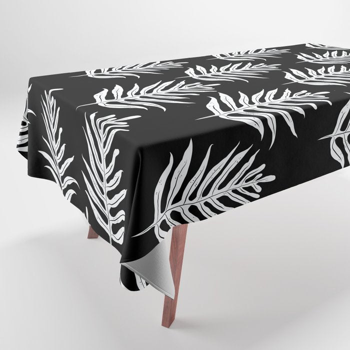 Modern Tropical Lau'ae -Monarch Fern Pattern on Black Tablecloth Gallery Image 1