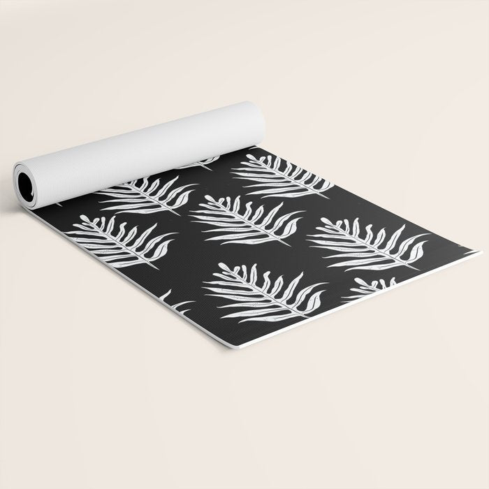Modern Tropical Lau'ae -Monarch Fern Pattern on Black Yoga Mat Gallery Image 2