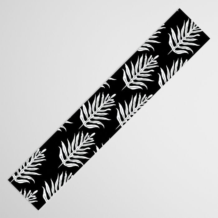 Modern Tropical Lau'ae -Monarch Fern Pattern on Black Table Runner Gallery Image 3
