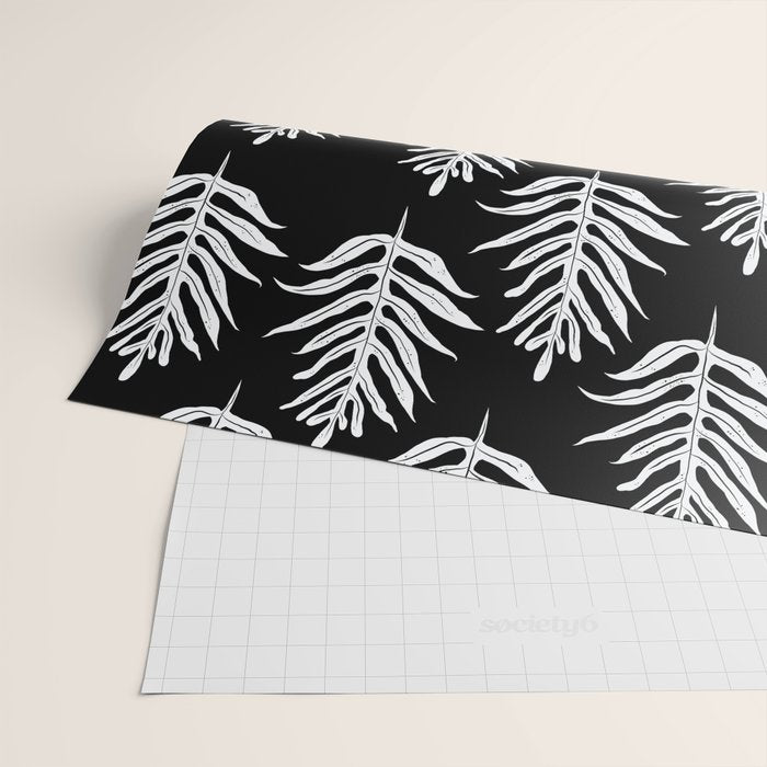 Modern Tropical Lau'ae -Monarch Fern Pattern on Black Wrapping Paper Gallery Image 2