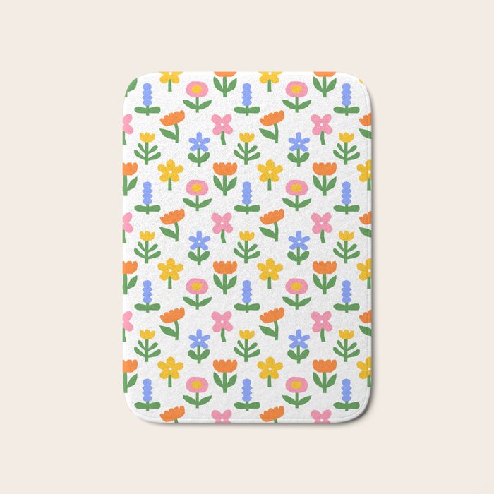Colorful spring flower art pattern Bath Mat Gallery Image 1
