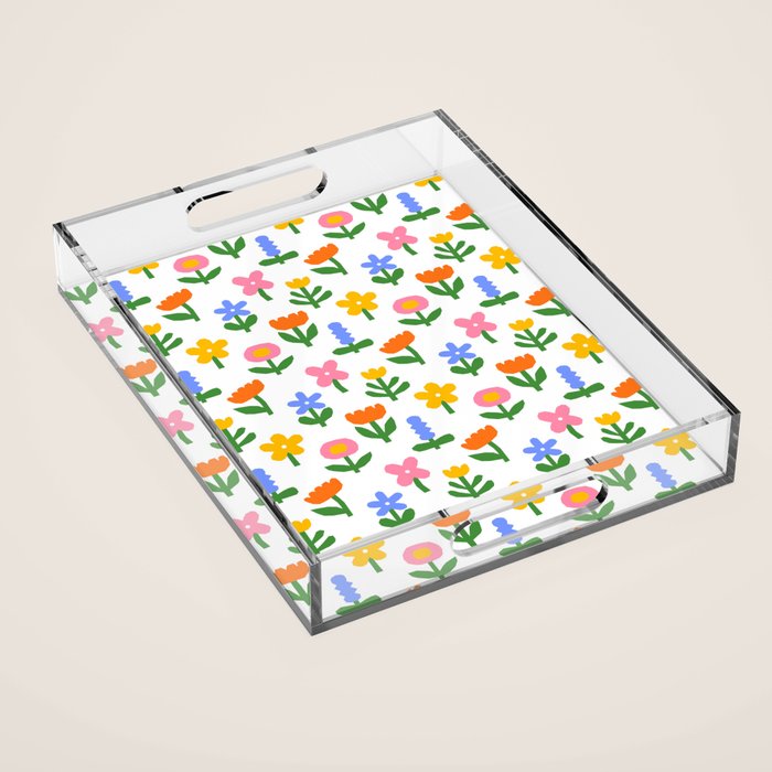 Colorful spring flower art pattern Acrylic Tray Gallery Image 1