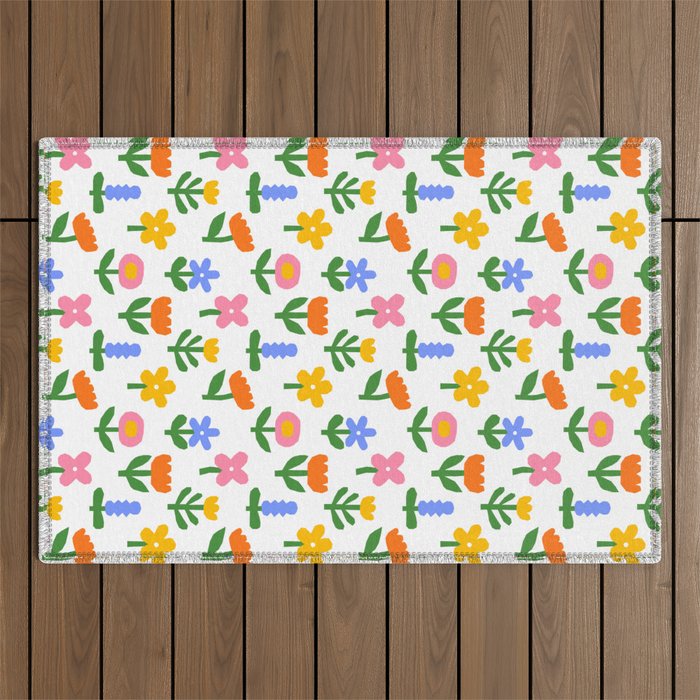 Colorful spring flower art pattern Outdoor Rug Gallery Image 1
