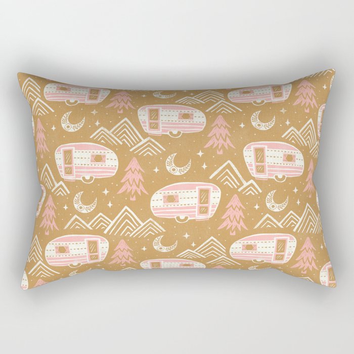 Little Camper - pink and gold Rectangular Pillow Gallery Image 1