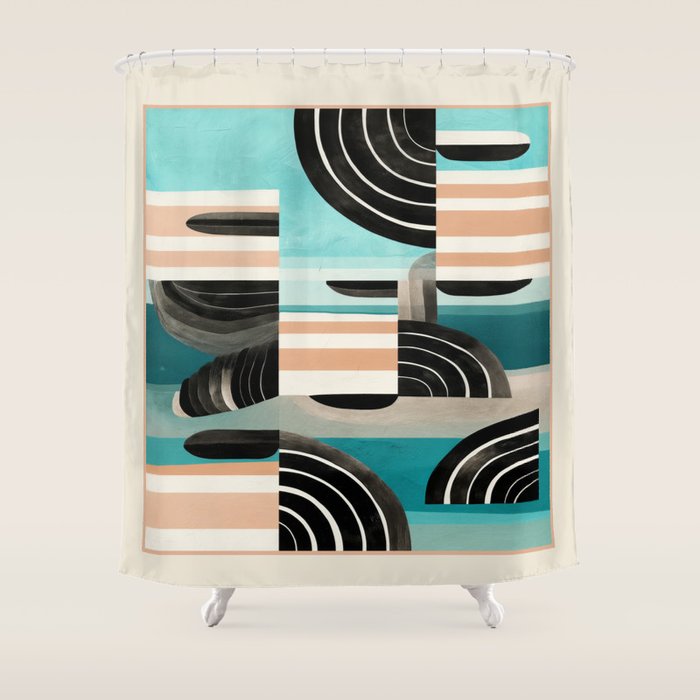 Retro Geometric Shapes 3 Shower Curtain Gallery Image 1