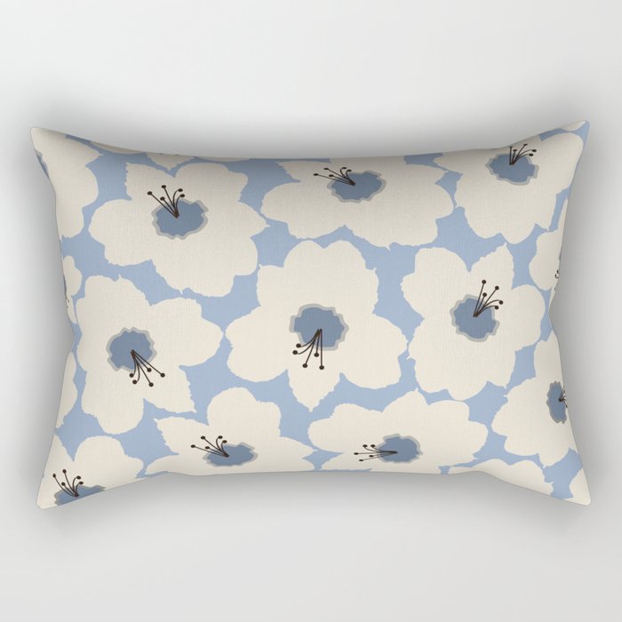 Retro Floral Light Blue Rectangular Pillow Gallery Image 1