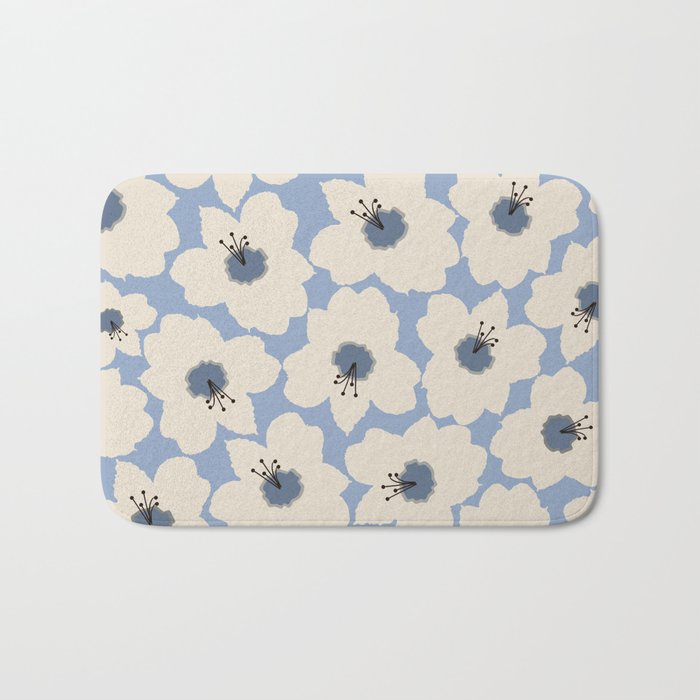 Retro Floral Light Blue Bath Mat Gallery Image 1