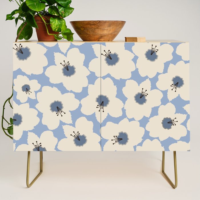 Retro Floral Light Blue Credenza Gallery Image 1