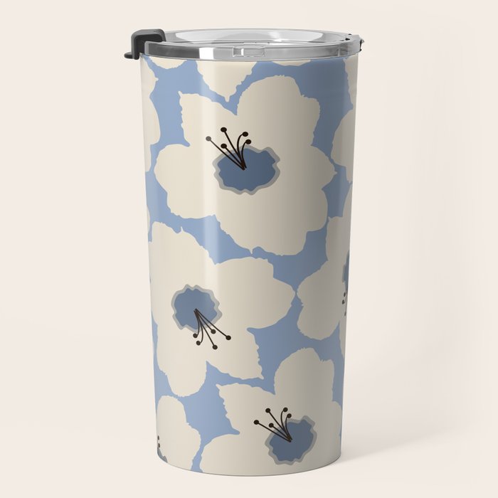 Retro Floral Light Blue Travel Mug Gallery Image 3