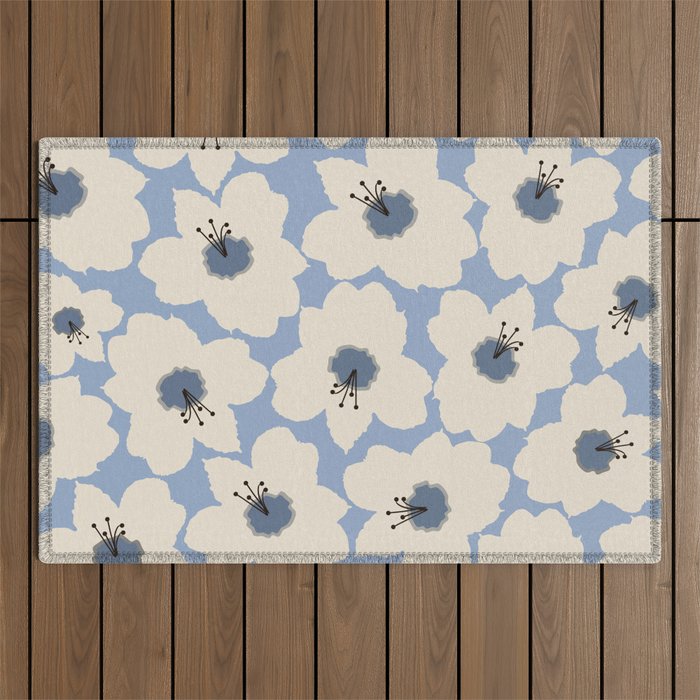 Retro Floral Light Blue Outdoor Rug Gallery Image 1