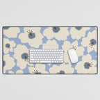 Retro Floral Light Blue Desk Mat Gallery Image 1