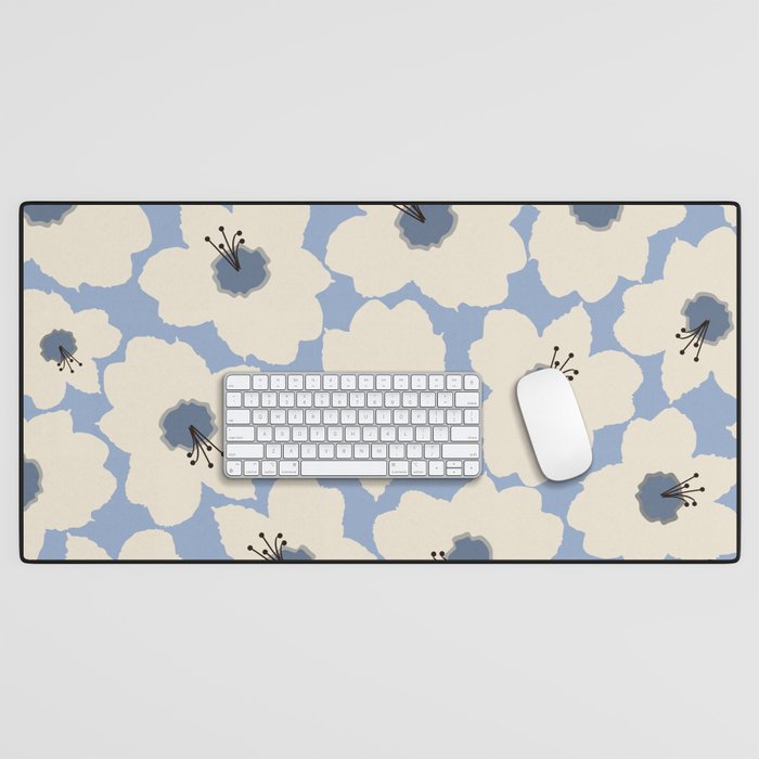 Retro Floral Light Blue Desk Mat Gallery Image 1