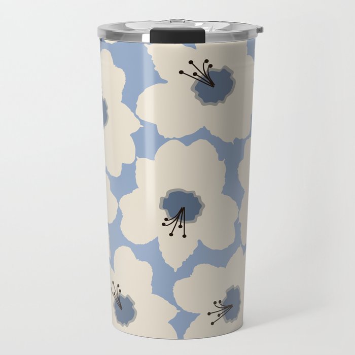 Retro Floral Light Blue Travel Mug Gallery Image 1