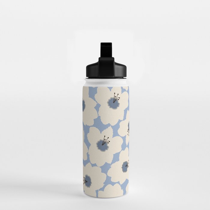 Retro Floral Light Blue Water Bottle Gallery Image 2